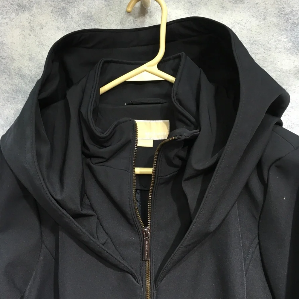 Michael Kors Navy Blue Women's Long Line Zip Technical Hooded Jacket Size Large - Picture 2 of 11